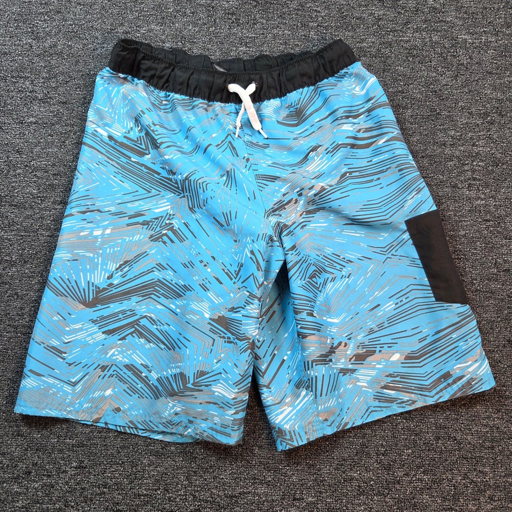 Adidas Board Shorts Mens L Blue Black Geometric Graphic Print Swim Trunks ABB024